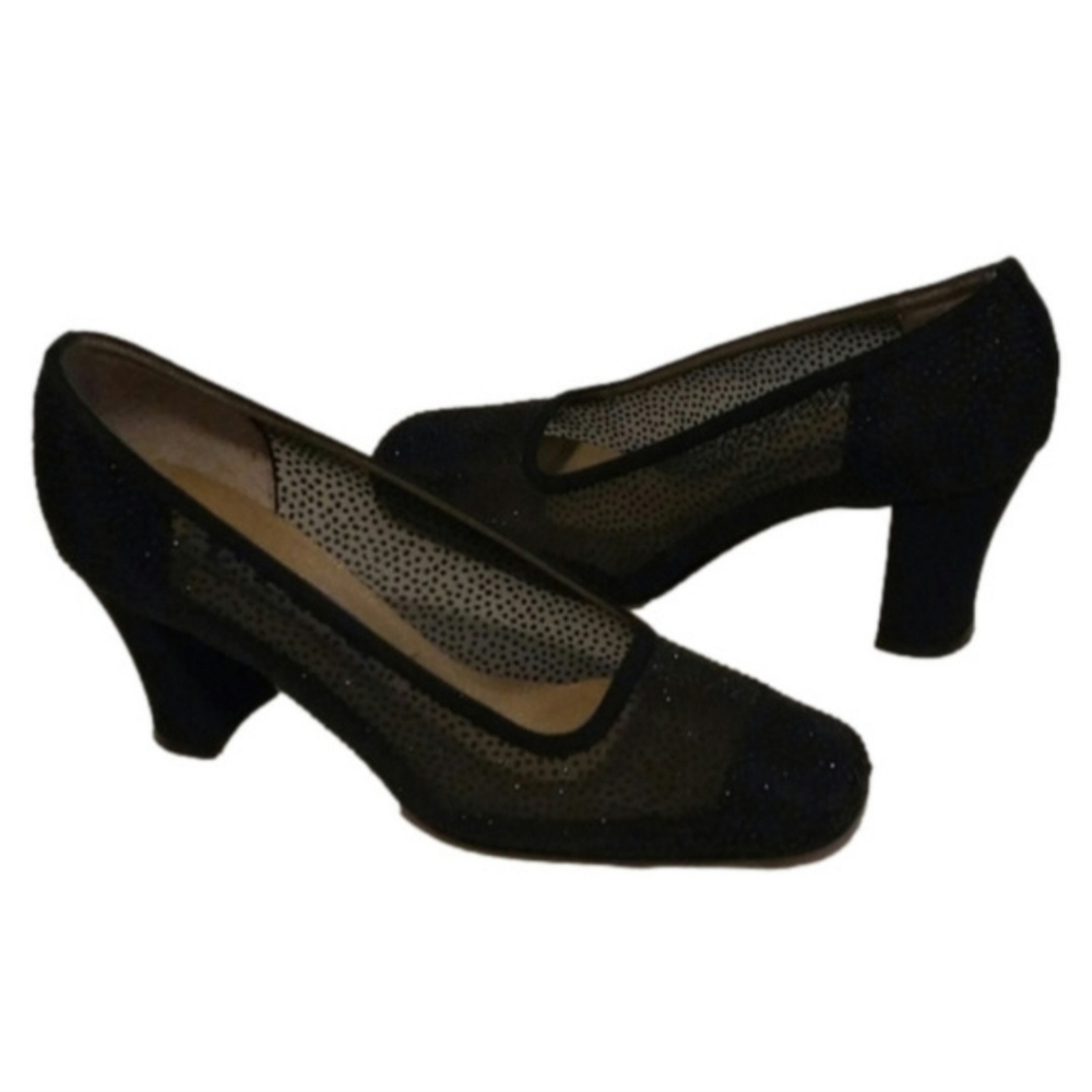NINA Black Beaded Embossed Slip On High Heel Shoe